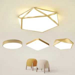 Plafonnier moderne design géométrique lumière dorée éclairage salon chambre bureau éclairage doux élégant