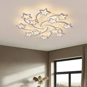 Plafonnier LED étoile métal acrylique design moderne lumière douce chambre salon télécommande certification CCC LVD ROHS Plafonnier LED étoile métal acrylique design moderne lumière douce chambre salon télécommande certification CCC LVD ROHS