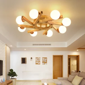 Plafonnier LED bois naturel design scandinave nordique moderne salon chambre cuisine éclairage chaleureux économique élégant