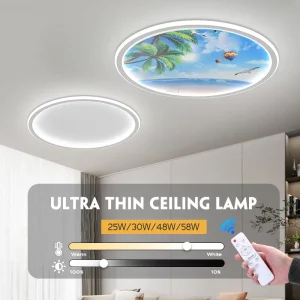 Plafonnier LED métal blanc design moderne minimaliste éclairage chambre salon bureau lumière douce uniforme élégance ambiance relaxante
