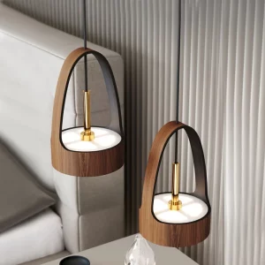 Plafonnier LED en bois naturel design nordique moderne suspensions éclairage chaleureux salon chambre économies d’énergie élégant