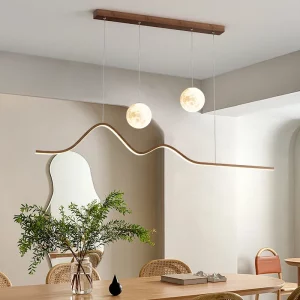 Suspension LED bois naturel design moderne épuré pour salon cuisine table île décoration intérieure élégante lumière chaleureuse Suspension LED bois naturel design moderne épuré pour salon cuisine table île décoration intérieure élégante lumière chaleureuse