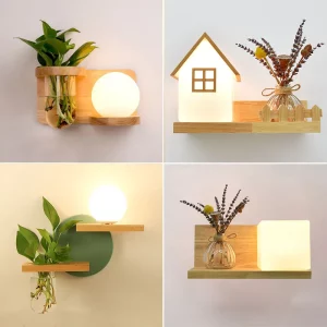 Lampe murale en bois moderne style nordique LED éclairage chaleureux vase intégré décoration intérieure salon chambre bureau écoénergétique Lampe murale en bois moderne style nordique LED éclairage chaleureux vase intégré décoration intérieure salon chambre bureau écoénergétique