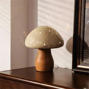 Lampe de Table en Bois et Céramique Design Champignon Moderne Éclairage Chaleureux pour Chambre Salon Bureau Décoration Élégante Lampe de Table en Bois et Céramique Design Champignon Moderne Éclairage Chaleureux pour Chambre Salon Bureau Décoration Élégante