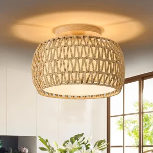 Plafonnier en rotin tressé style scandinave design nordique lumière chaleureuse salle à manger cuisine chambre bois naturel éclairage moderne élégant Plafonnier en rotin tressé style scandinave design nordique lumière chaleureuse salle à manger cuisine chambre bois naturel éclairage moderne élégant
