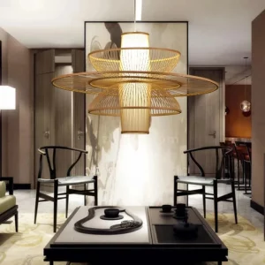 Suspension en rotin de bambou tissé à la main  design nordique moderne  éclairage chaleureux  salon  chambre  restaurant  décoration écolabellisée