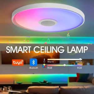 Plafonnier intelligent LED RGB avec haut-parleur Bluetooth  éclairage musical moderne pour salon et chambre  design technologique et application de contrôle