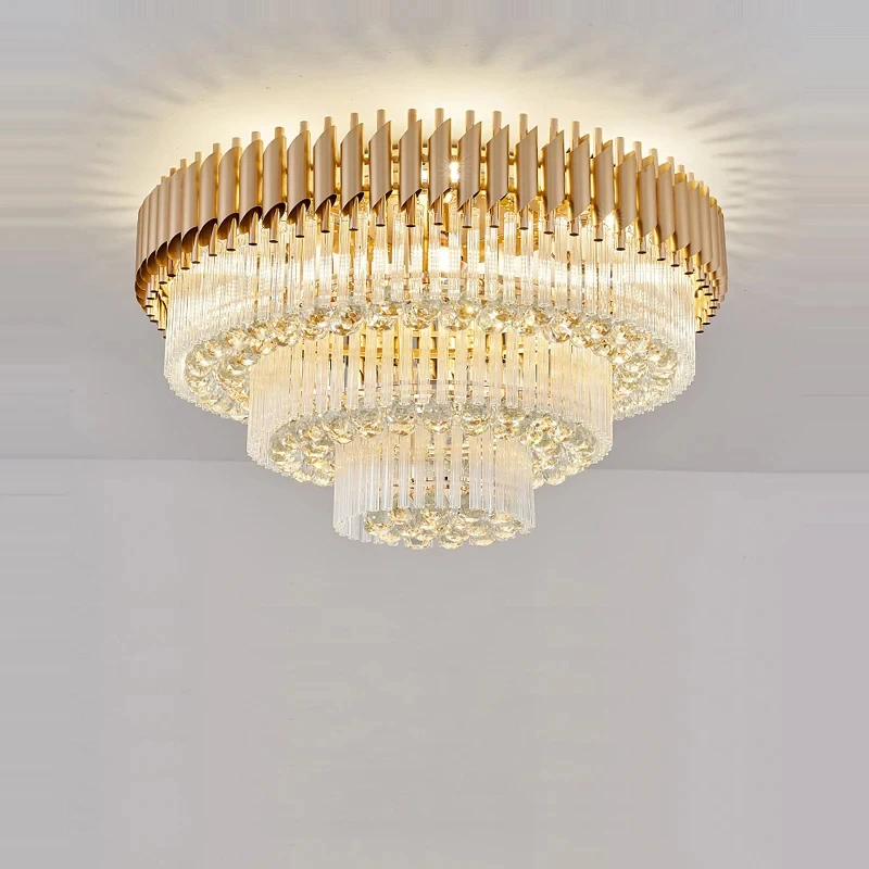 Plafonnier moderne en métal doré et verre design luxueux cristal éclairage scintillant salon salle à manger élégance intemporelle