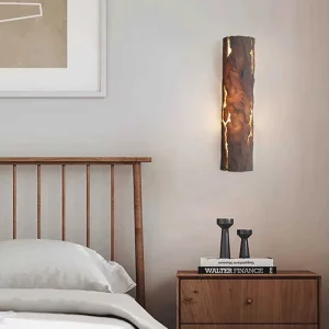 Applique murale LED métal finition bois pierre  design moderne rustique  éclairage chaleureux  chambre salon cuisine  30-40 cm  style organique élégant