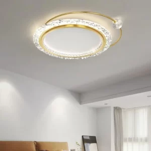 Plafonnier cristal moderne design luxe Salon Chambre Éclairage LED doré lumière uniforme certification UL CQC LVD énergie économique élégance naturelle