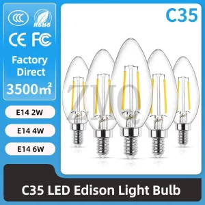 Ampoule LED Edison C35 E14 2W/4W/6W style vintage verre transparent base métal argentée éclairage chaleureux économie d’énergie design industriel luminaire décoratif salon chambre Ampoule LED Edison C35 E14 2W/4W/6W style vintage verre transparent base métal argentée éclairage chaleureux économie d’énergie design industriel luminaire décoratif salon chambre