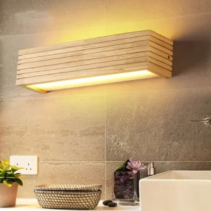 Applique murale LED en bois naturel moderne  design scandinave  éclairage doux pour chambre  salon  salle de bain