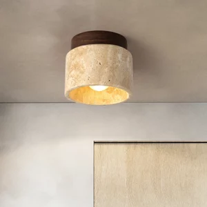 Plafonnier LED bois naturel pierre style japonais design moderne éclairage chaleureux salon chambre bureau