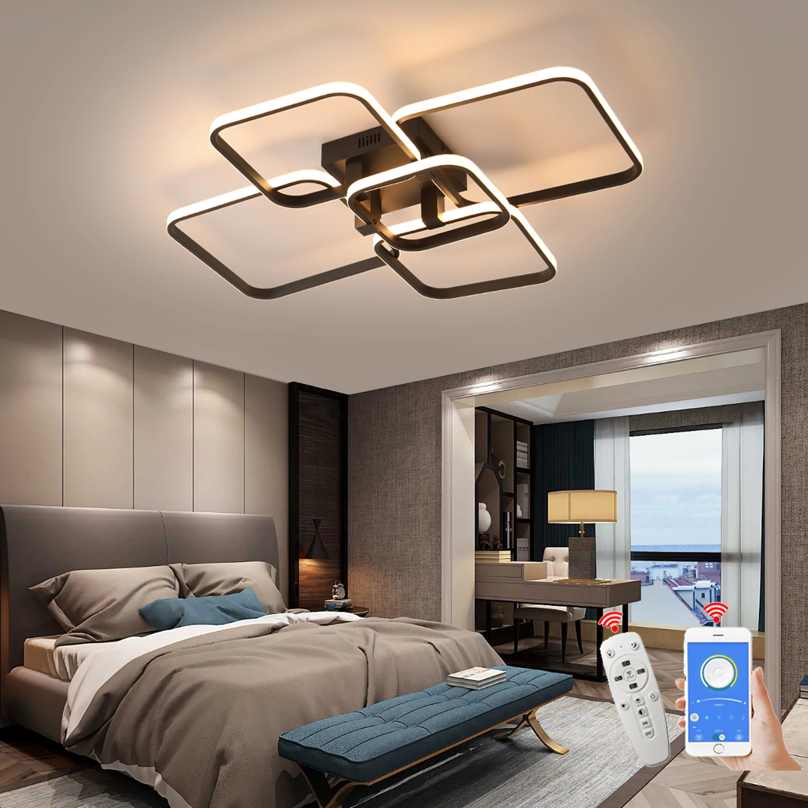 Plafonnier LED moderne aluminium design minimaliste futuriste avec télécommande pour salon chambre lumière variable économique élégant