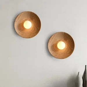 Applique murale japonaise vintage Wabi-sabi lumière circulaire en noyer chambre salon éclairage LED G9 moderne design naturel chaleureux économie d’énergie