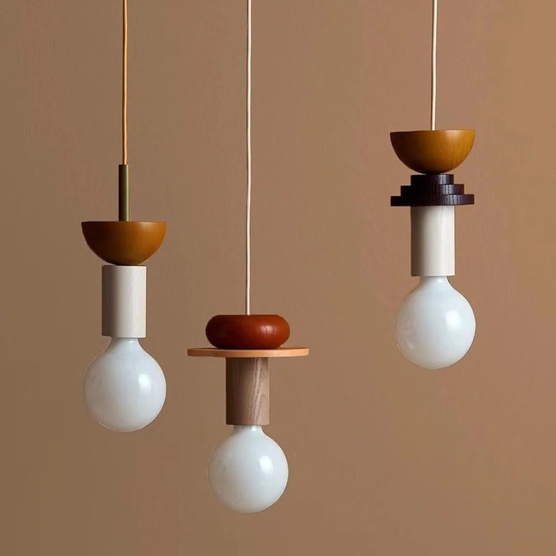 Suspension en bois LED design artistique moderne nordique luminaire éclairage créatif salon chambre éclairage économique élégant