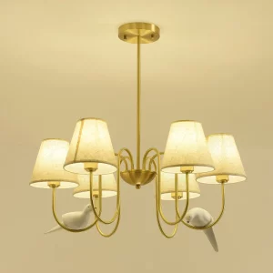 Suspension tissu métal doré design moderne oiseaux lumière douce salon salle à manger éclairage intérieur élégant naturel Suspension tissu métal doré design moderne oiseaux lumière douce salon salle à manger éclairage intérieur élégant naturel