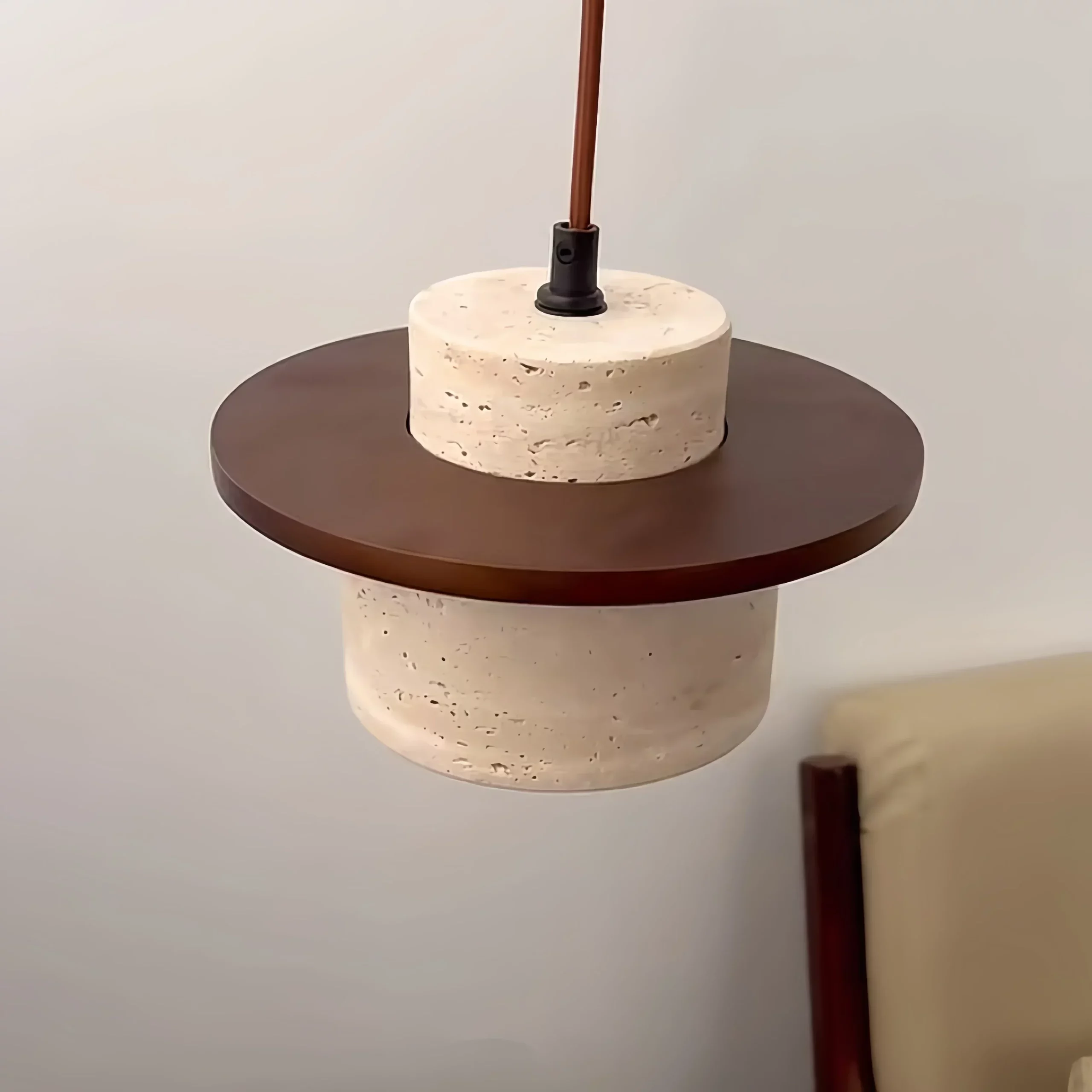 Suspension bois et béton design scandinave lumière LED chaude intérieure salon chambre éclairage moderne économique élégant