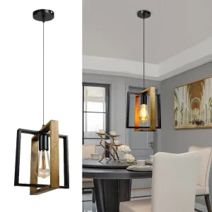 Suspension en bois et métal  design industriel moderne  lampe Edison  éclairage chaleureux pour salon et salle à manger