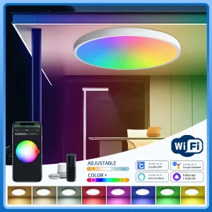 Plafonnier LED Wi Fi intelligent RGB 24W  design moderne panneau rond  contrôle application Cozylife  lumière variable 2700K-6500K  chambre salon cuisine bureau
