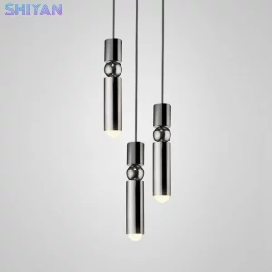 Suspension LED chrome design moderne minimaliste pendentifs cylindriques éclairage doux salle à manger salon chambre cuisine contemporain élégant