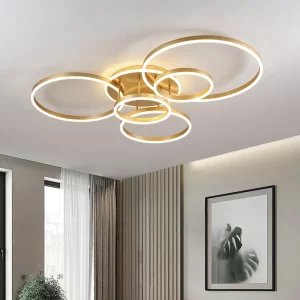 Plafonnier LED métal doré design moderne minimaliste salon chambre éclairage diffus élégant économie d’énergie certification CCC Plafonnier LED métal doré design moderne minimaliste salon chambre éclairage diffus élégant économie d’énergie certification CCC