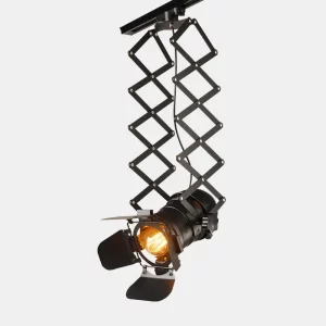 Plafonnier métal noir design industriel flexible rétro ajustable hauteur salon restaurant bar éclairage théâtral scène luminaire moderne Plafonnier métal noir design industriel flexible rétro ajustable hauteur salon restaurant bar éclairage théâtral scène luminaire moderne