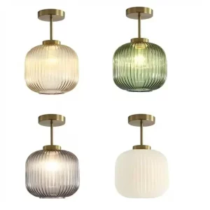 Plafonnier verre rayé rétro design moderne luminaire luxe salon chambre couloir éclairage décoration intérieur élégant sophistiqué