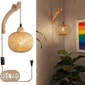 Lampe murale en bambou naturel rotin tressé design scandinave nordique moderne chambre salon éclairage chaleureux économique élégant Lampe murale en bambou naturel rotin tressé design scandinave nordique moderne chambre salon éclairage chaleureux économique élégant