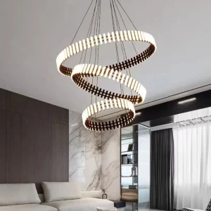 Plafonnier LED design moderne spiralé anneaux métalliques éclairage intérieur luminaire suspendu élégant pour salon entrée ou restaurant lumière douce et économique Plafonnier LED design moderne spiralé anneaux métalliques éclairage intérieur luminaire suspendu élégant pour salon entrée ou restaurant lumière douce et économique