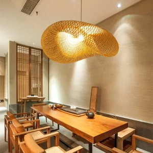 Suspension en rotin tissé à la main  design moderne organique  luminaire intérieur  lumière douce  salon  salle à manger  chambre  éclairage chaleureux  économique  élégant