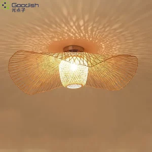 Plafonnier LED bambou rotin design japonais Wabi Sabi lumière chaleureuse salle à manger salon chambre décoration maison moderne économique élégant