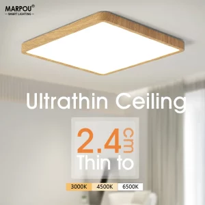 Plafonnier LED bois naturel design moderne minimaliste chambre salon éclairage chaleureux économique élégant