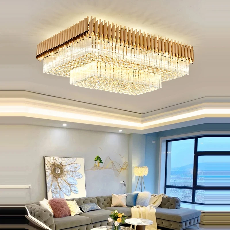 Plafonnier moderne en métal doré et verre design luxueux cristal éclairage scintillant salon salle à manger élégance intemporelle