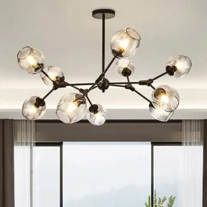 Lustre métal verre transparent design moderne industriel éclairage intérieur salon chambre salle à manger suspension plafond lumière chaleureuse élégance naturelle Lustre métal verre transparent design moderne industriel éclairage intérieur salon chambre salle à manger suspension plafond lumière chaleureuse élégance naturelle