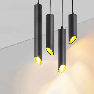 Suspension LED Design Moderne Aluminium doré et noir éclairage intérieur contemporain salle à manger salon cuisine bureau