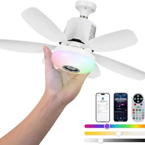 Ventilateur de plafond en bois LED design scandinave moderne lumière E27 30W avec haut-parleur Bluetooth et télécommande salon chambre étude éclairage chaleureux économique Ventilateur de plafond en bois LED design scandinave moderne lumière E27 30W avec haut-parleur Bluetooth et télécommande salon chambre étude éclairage chaleureux économique