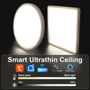 Plafonnier LED design moderne minimaliste lumière adjustable Wi Fi Google Amazon Alexa salon chambre bureau éclairage intelligent économies d’énergie