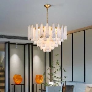 Lustre suspendu verre frosted métal doré design moderne rétro éclairage chaleureux salon salle à manger décoration élégante