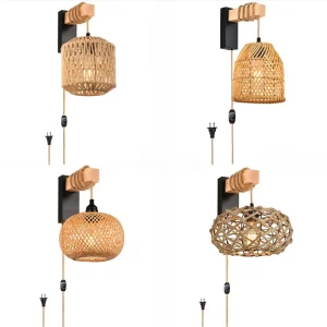 Applique Murale en Bois Naturel et Rotin Design Bohème Rustique Éclairage Chaleureux Idéal pour Salon ou Chambre Fait à la Main Applique Murale en Bois Naturel et Rotin Design Bohème Rustique Éclairage Chaleureux Idéal pour Salon ou Chambre Fait à la Main