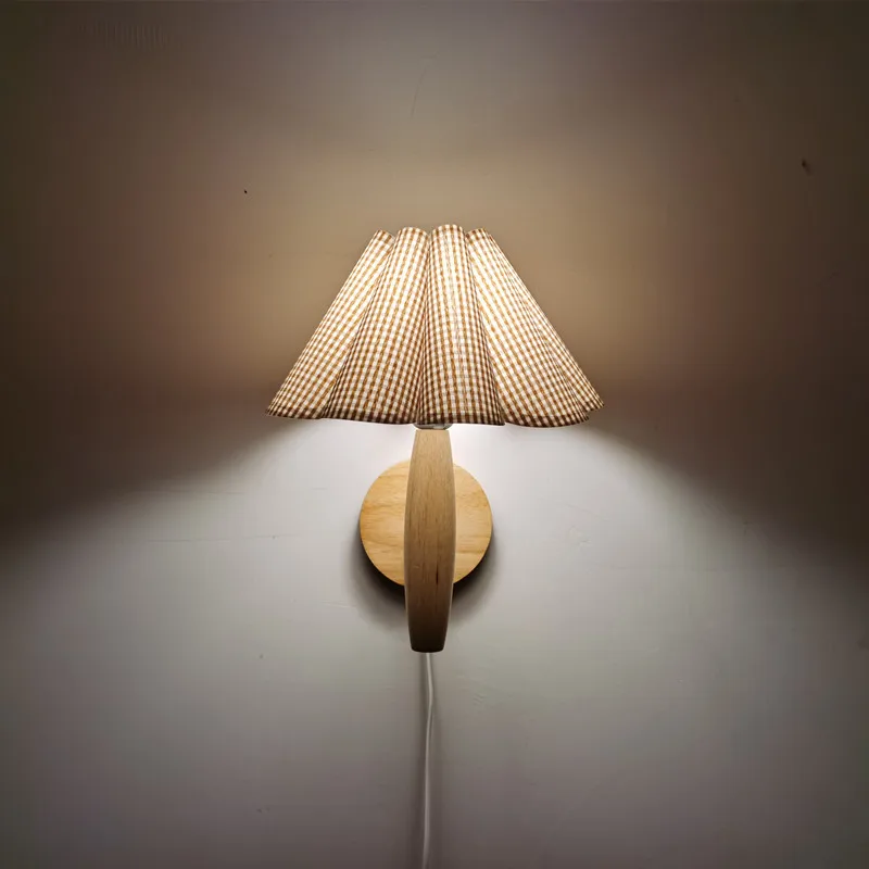 Applique murale bois naturel LED design scandinave nordique éclairage chaleureux chambre salon couloir luminaire créatif tissu plissé