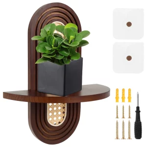 Étagère murale bois rotin tissé design vintage support rangement salon entrée chambre