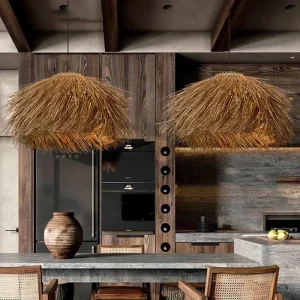 Suspension en rotin tissé à la main design rustique bohème éclairage chaleureux salon chambre salle à manger décoration naturelle Suspension en rotin tissé à la main design rustique bohème éclairage chaleureux salon chambre salle à manger décoration naturelle