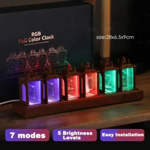 Horloge numérique LED Nixie Tube effet bois naturel design rétro-technique lumière RGB chambre salon décoration intérieure élégante économique Horloge numérique LED Nixie Tube effet bois naturel design rétro-technique lumière RGB chambre salon décoration intérieure élégante économique