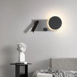 Applique murale moderne design artistique contemporain éclairage LED noir et gris tissu minimaliste salon chambre bureau
