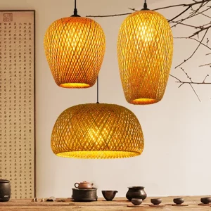 Suspension lampes en bambou tressé main luminaire design asiatique chaleureux éclairage intérieur moderne salle à manger décoration naturelle élégante