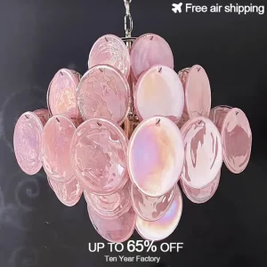 Lustre suspendu verre rose style italien design vintage moderne salon salle à manger chambre fille décoration maison élégance lumière chaleureuse