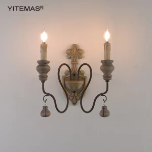 Applique murale métal rustique bois vintage têtes doubles éclairage domestique salon chambre couloir escaliers design classique