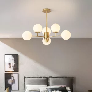 Plafonnier LED design nordique scandinave moderne  luminaire suspendu en métal doré  lumière chaleureuse pour salon  chambre  cuisine  loft élégant et économique
