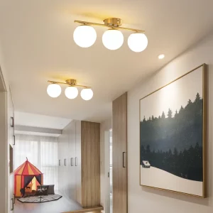 Plafonnier LED verre opalin métal doré design moderne minimaliste salle à manger entrée balcon chambre éclairage créatif élégant lumière douce